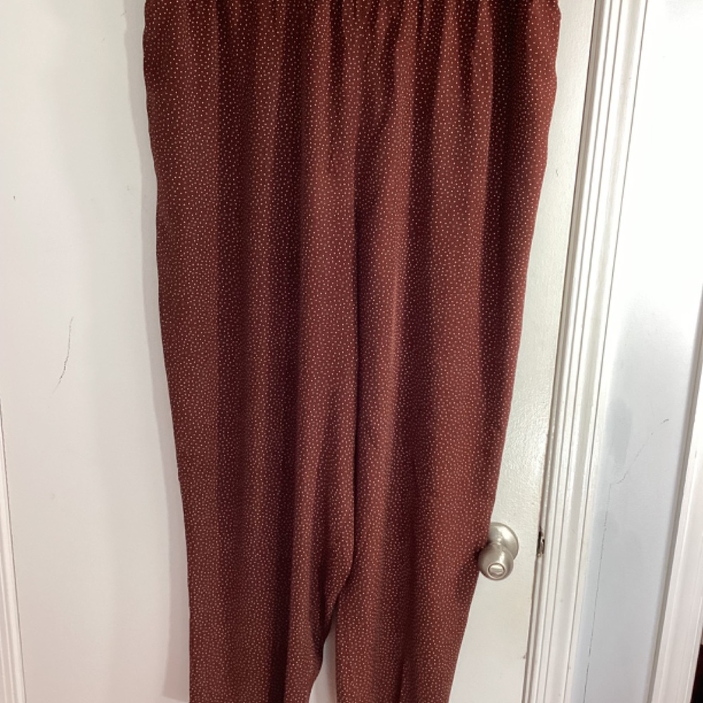 VINTAGE KENNETH MITCHELL WOMAN PLUS 24W RAYON BROWN PANTS WITH TINY POLKA DOTS - Picture 9 of 10